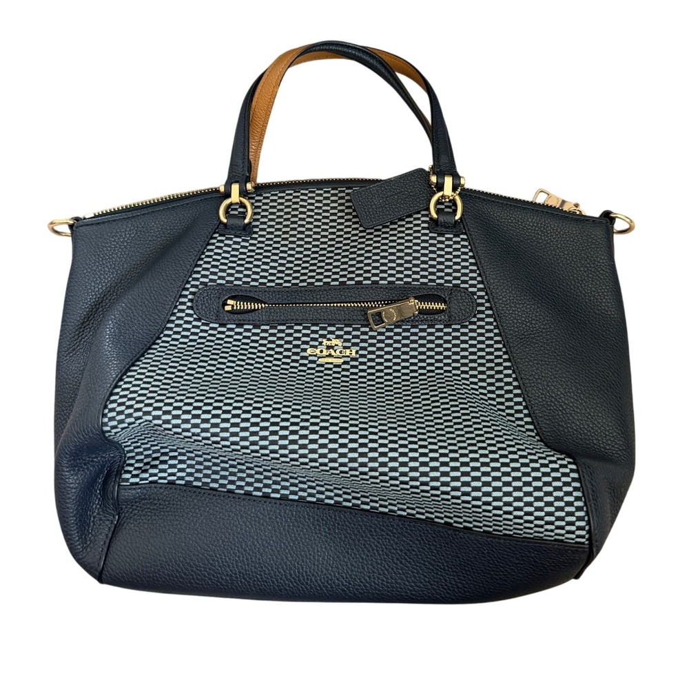 Coach Prairie Satchel Gingham Pebble Leather Navy Blue Women Satchel 29848